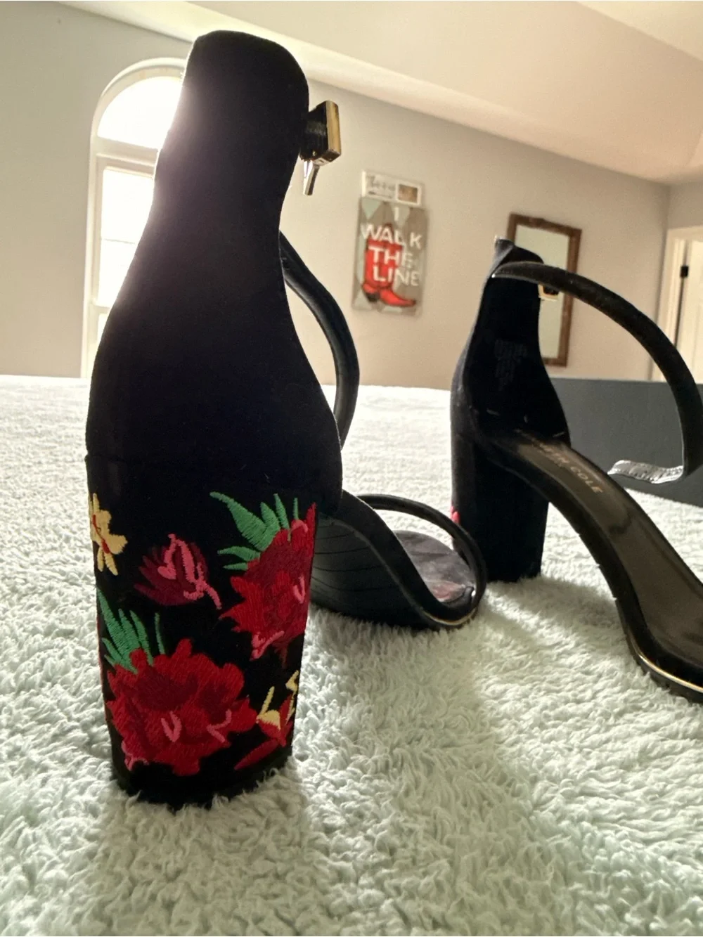 Kenneth Cole Black Suede Open-Toe Ankle Strap Heels
